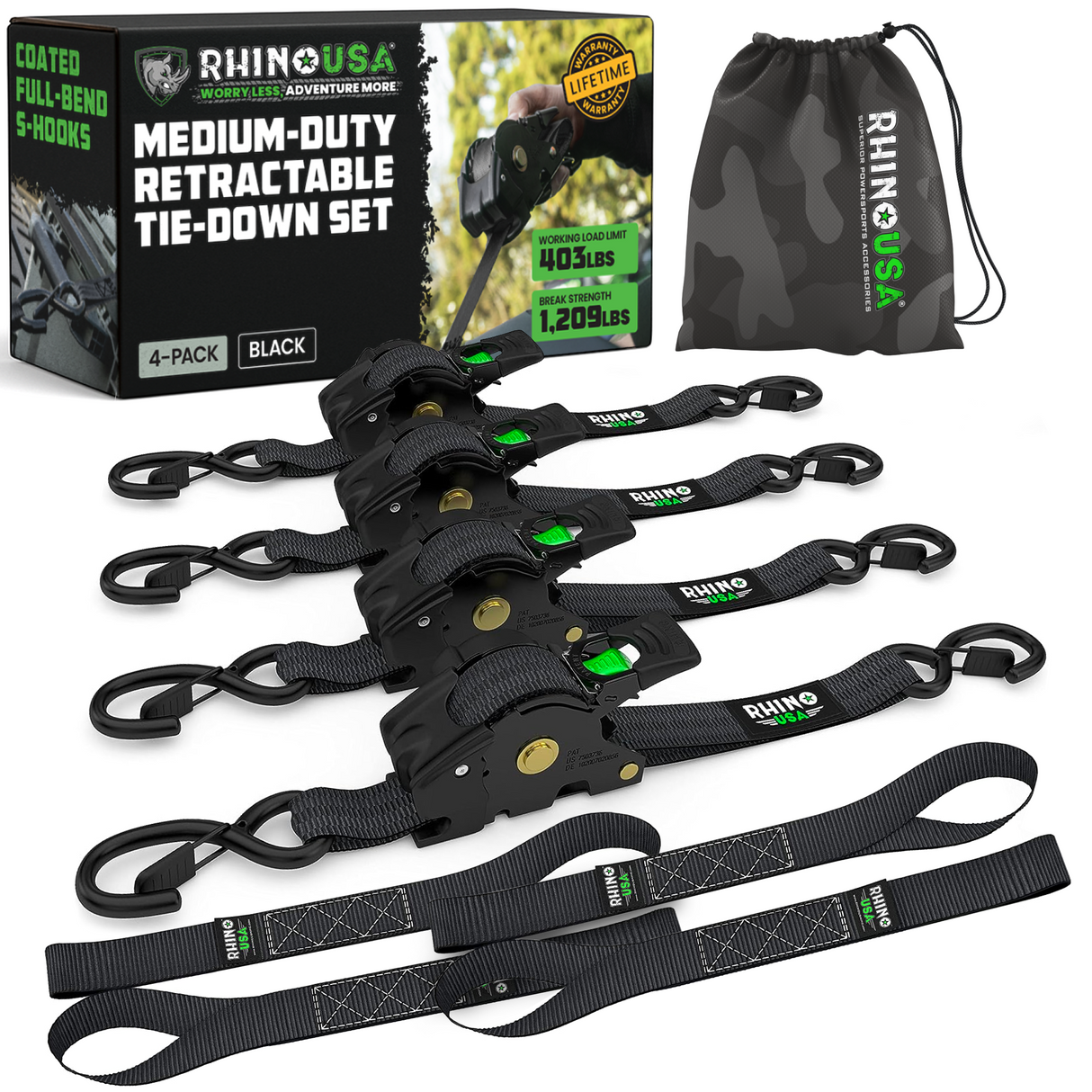 1" x 10' Retractable Ratchet Straps