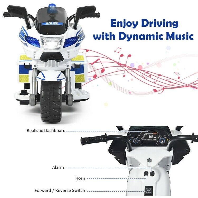Police Motorcycle Trike for Kids with Flashing Siren - 3-Wheel Ride-On Toy for Children