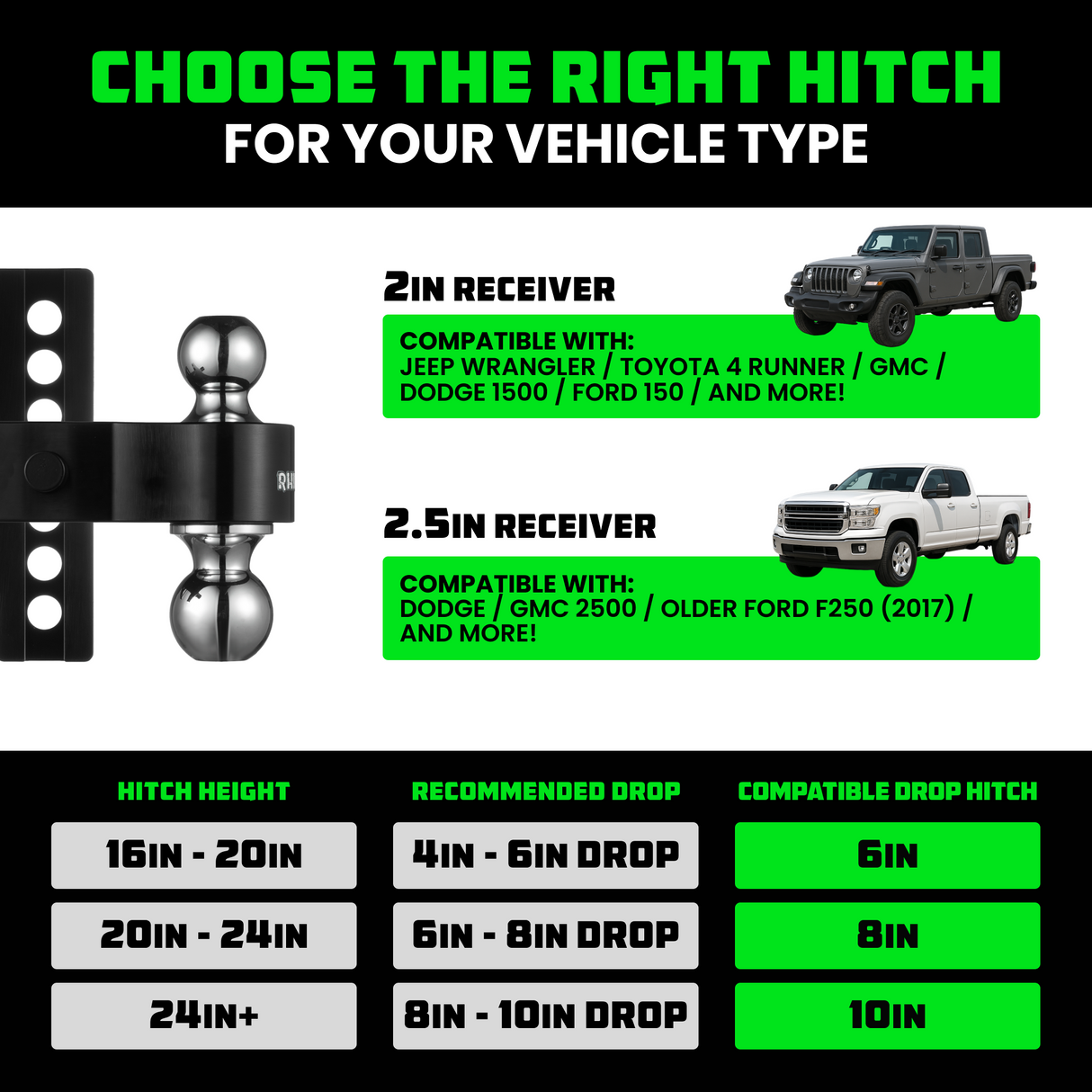 Adjustable Drop Hitch (2.5" Receivers)