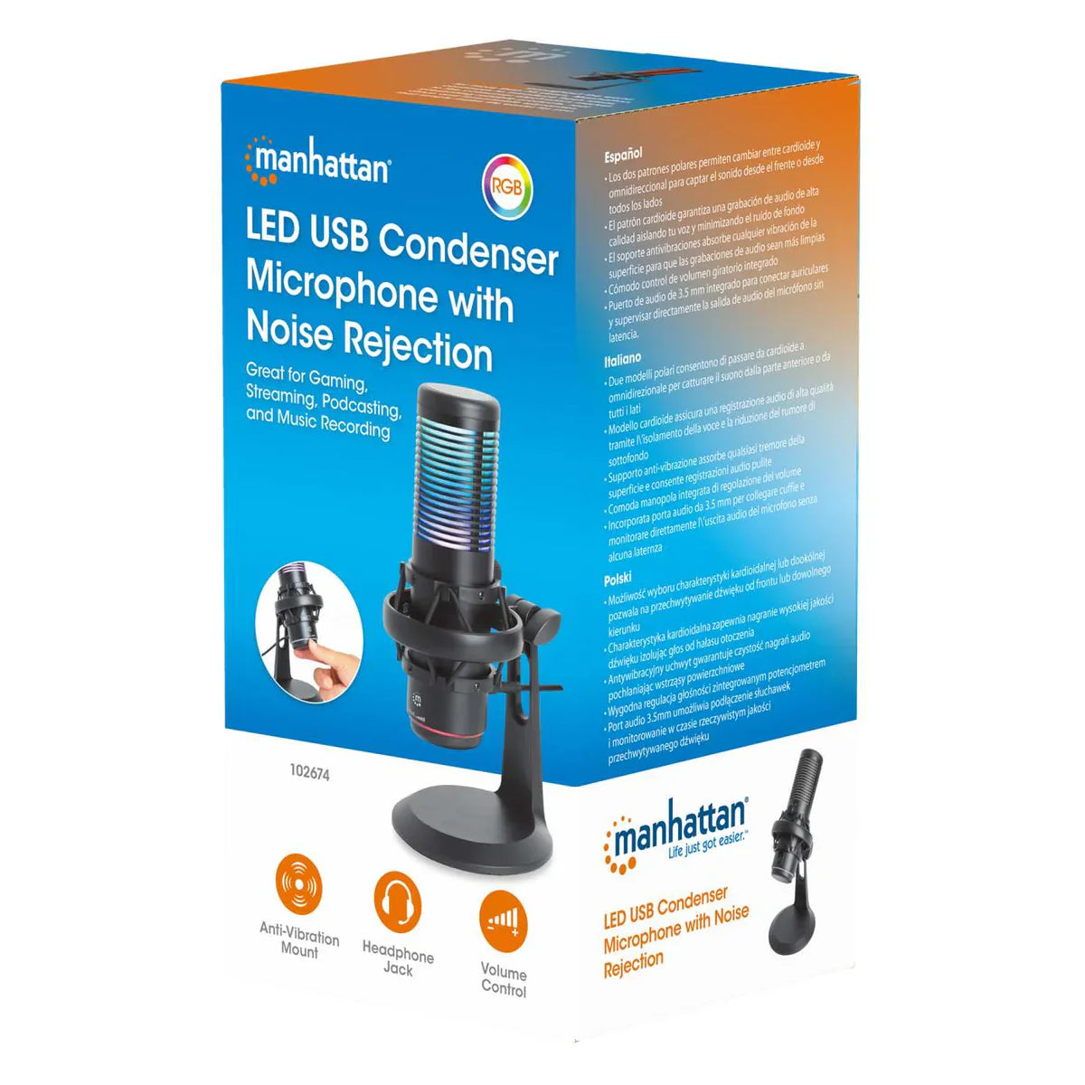 Manhattan RGB LED USB Microphone with Noise Rejection Manhattan