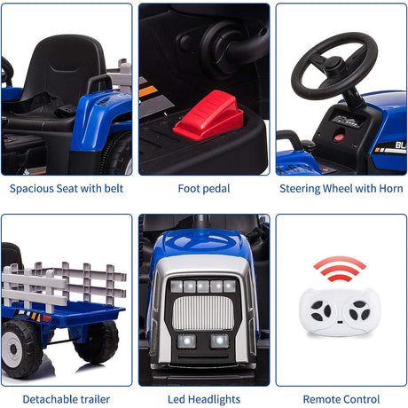 Ride in Style: 12V Tractor Trailer Toy Car with Remote Control and MP3 Player for Kids