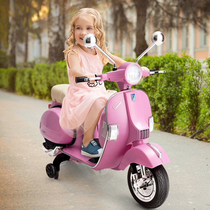 Ride in Style: Pink 6V Kids Vespa Scooter with Training Wheel and Headlight