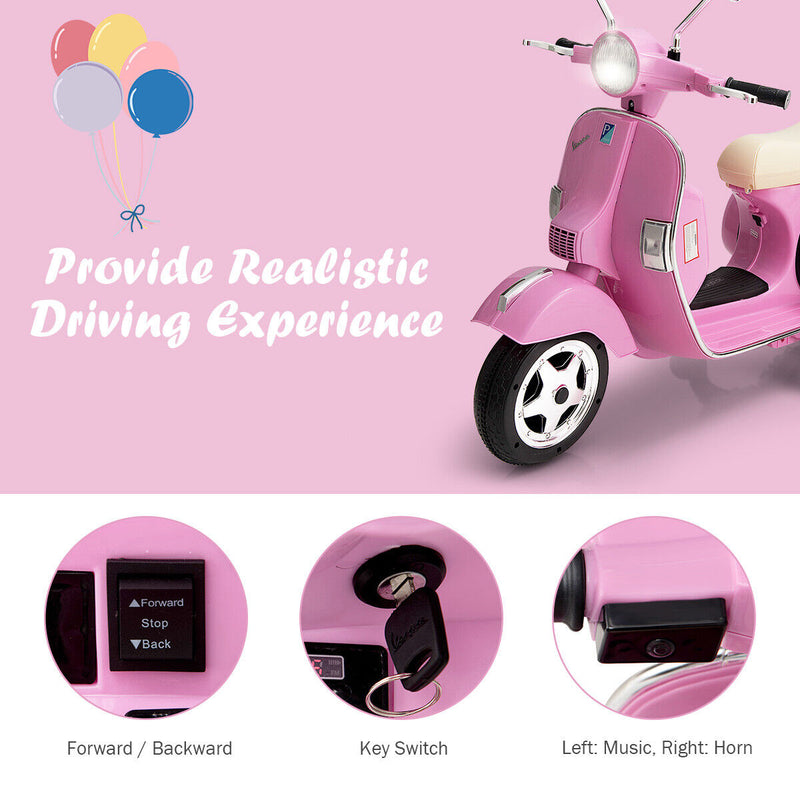 Ride in Style: Pink 6V Kids Vespa Scooter with Training Wheel and Headlight