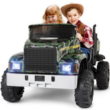 Ride in Style with the 24V Battery-Powered Camo Truck Tractor for Kids, Featuring Bluetooth RC and Trailer