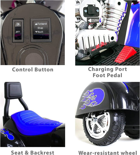 6V Rechargeable 3-Wheel Electric Ride-On Motorcycle for Kids with LED Headlights