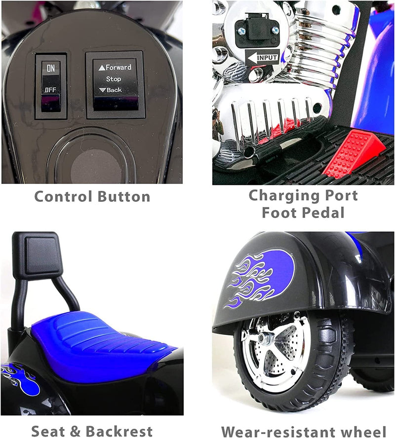 6V Rechargeable 3-Wheel Electric Ride-On Motorcycle for Kids with LED Headlights