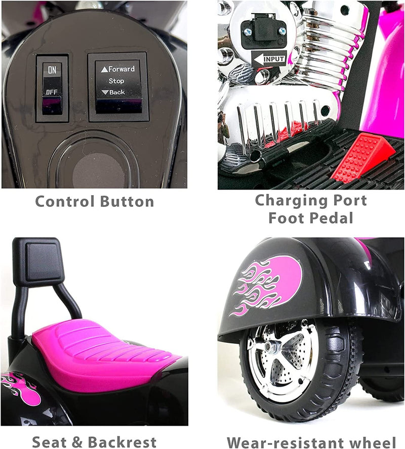 6V Rechargeable 3-Wheel Electric Ride-On Motorcycle for Kids with LED Headlights