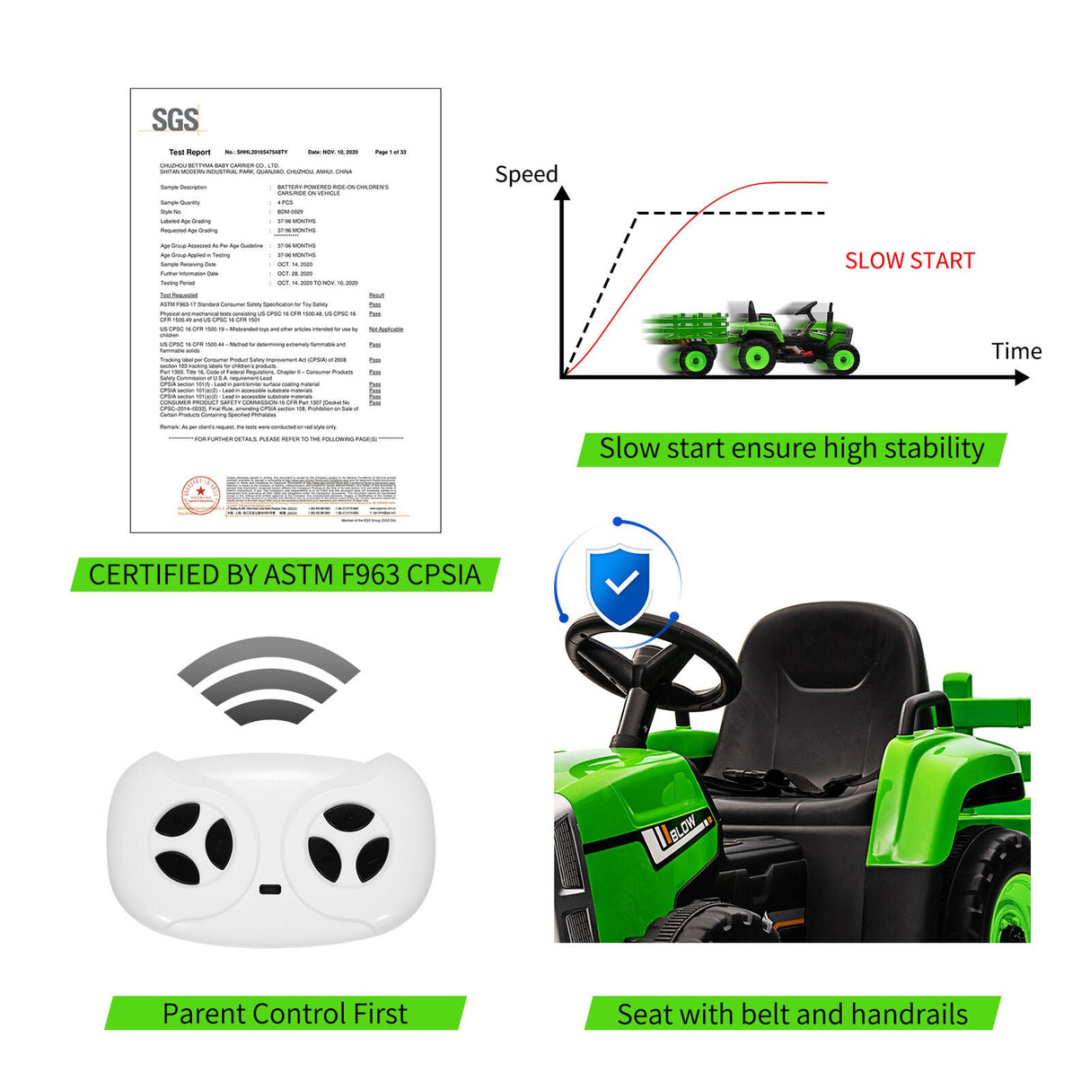 Ride-On Electric Tractor with Trailer for Toddlers - Remote Controlled