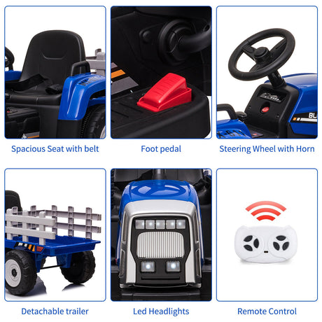 Ride-On Electric Tractor with Trailer for Toddlers - Remote Controlled