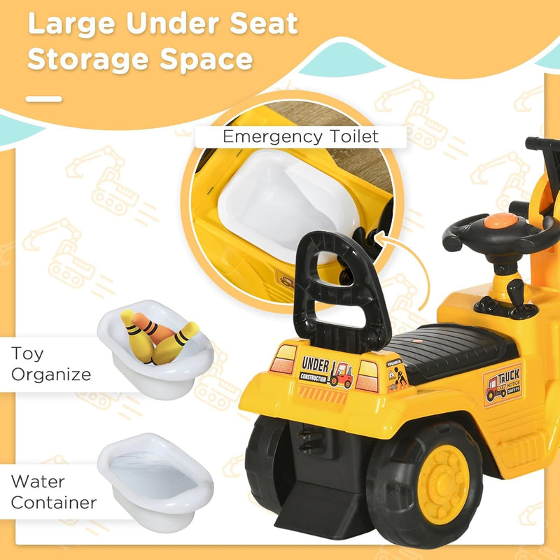 Kids Ride-On Excavator Truck with Pull Cart, Horn, and Under-Seat Storage