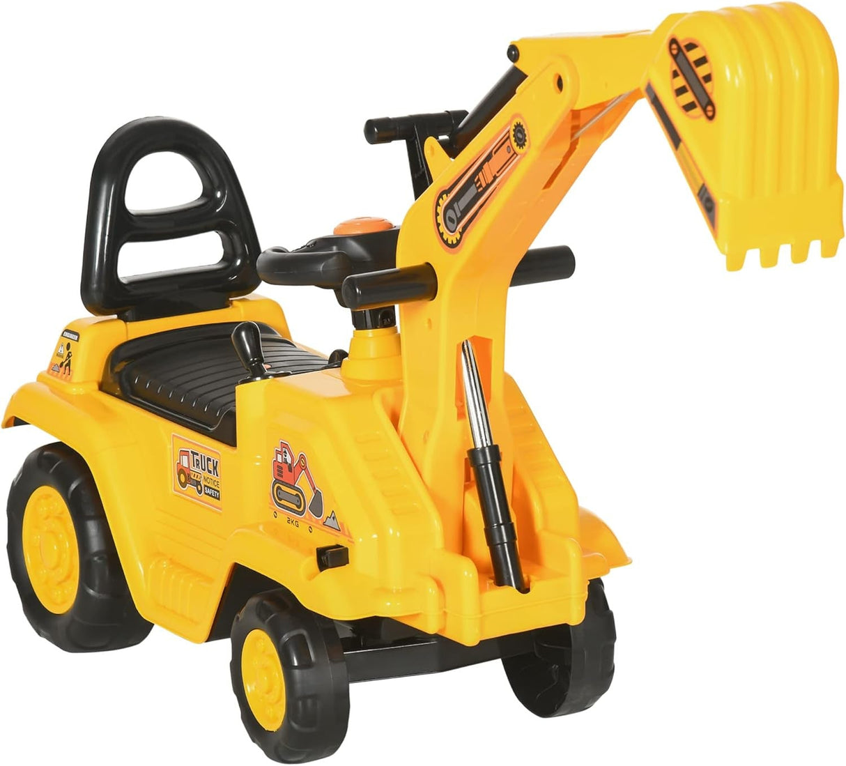 Kids Ride-On Excavator Truck with Pull Cart, Horn, and Under-Seat Storage