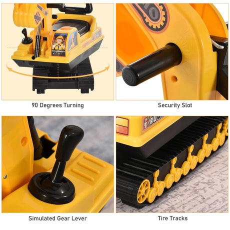 Movable Ride-On Excavator Toy Tractor Digger Scooter Walker for Toddler Pretend Play