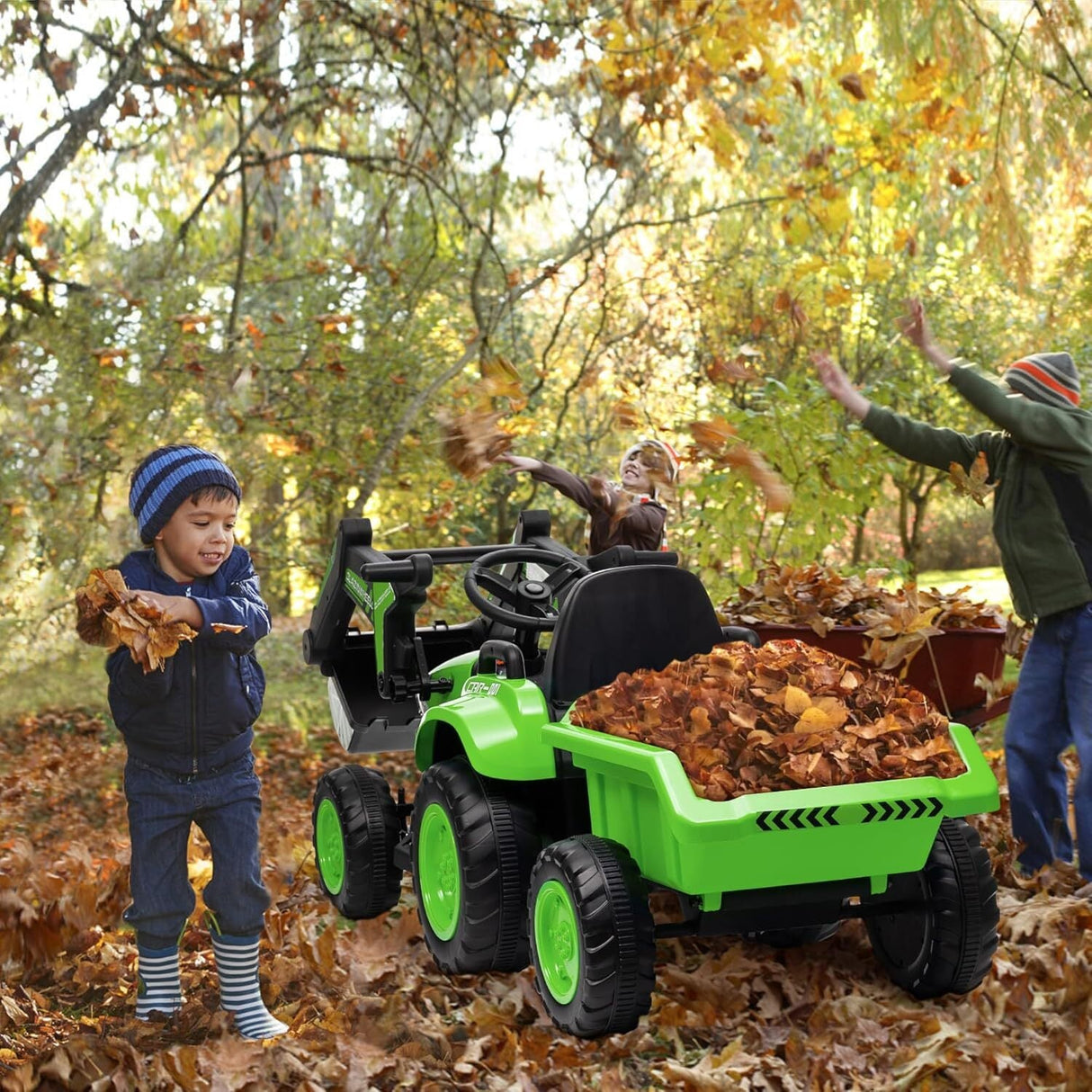 12V Electric Ride-On Excavator with Detachable Trailer and Remote Control