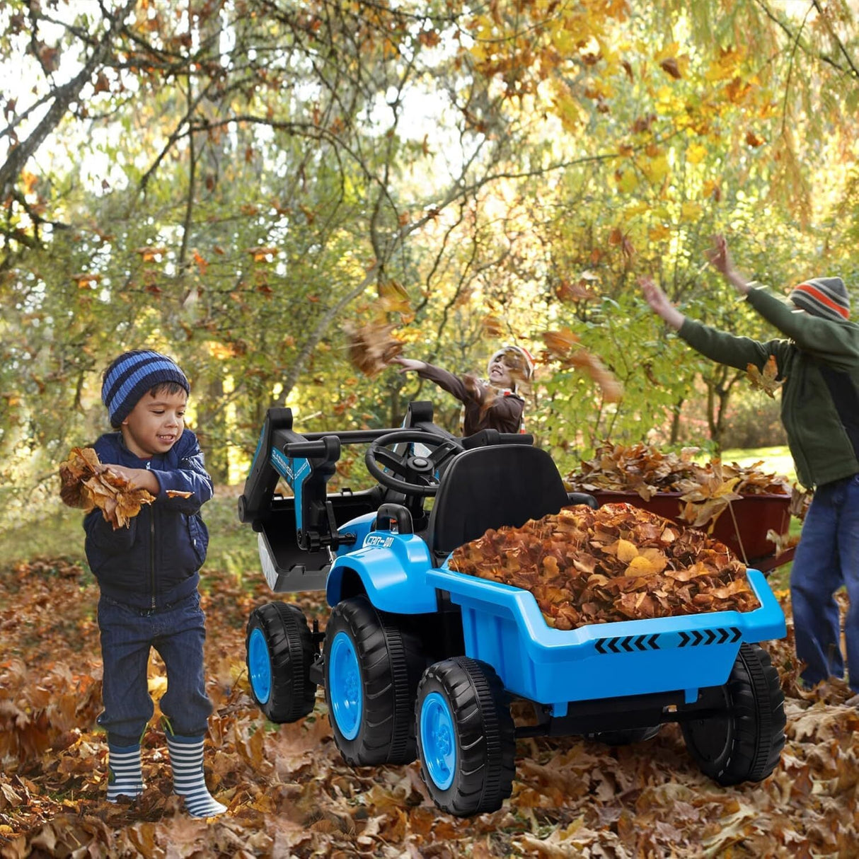 12V Electric Ride-On Excavator with Detachable Trailer and Remote Control