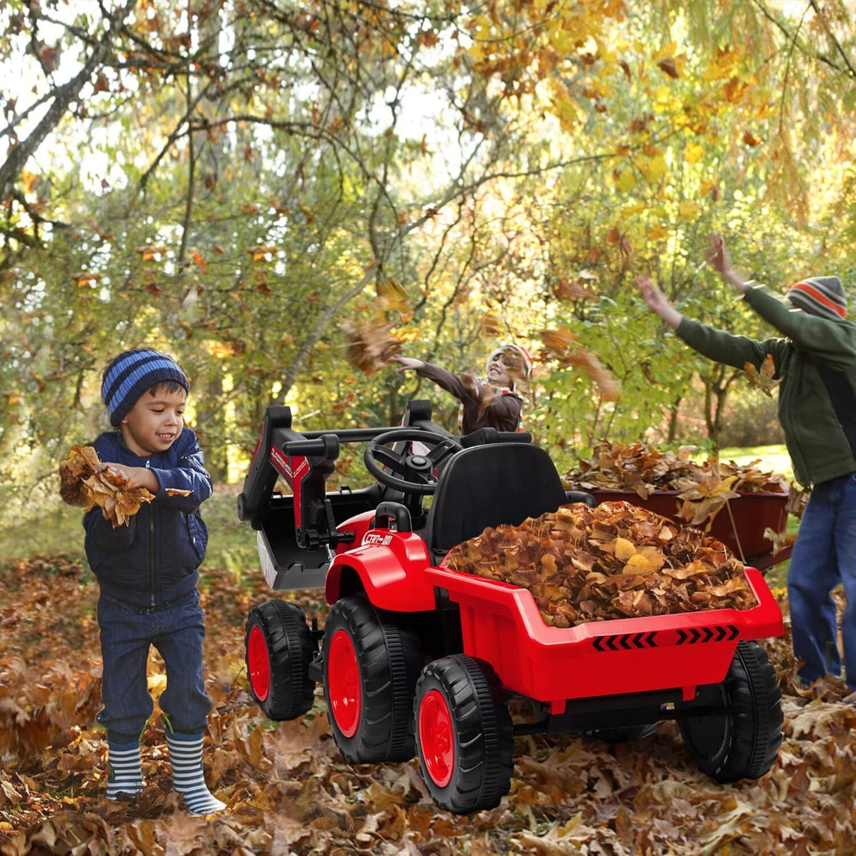 12V Electric Ride-On Excavator with Detachable Trailer and Remote Control