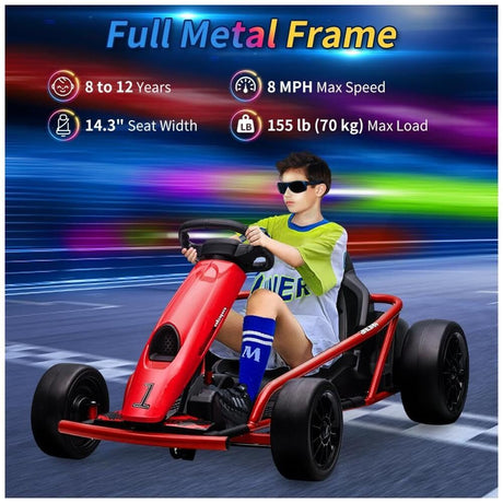 24V Electric Ride-On Go-Kart for Kids High-Speed Drifting Car Toy