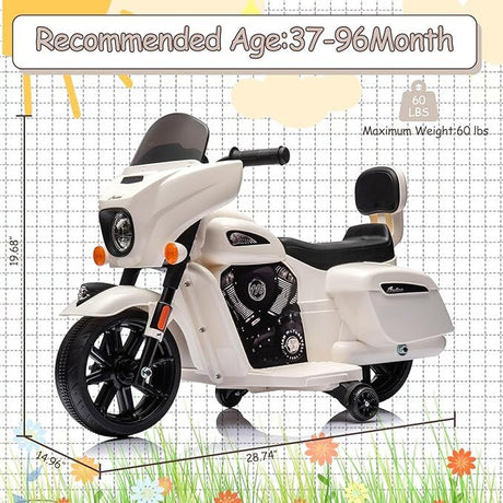 6V Electric Ride-On Dirt Bike for Kids with Licensed Design and Built-In Music