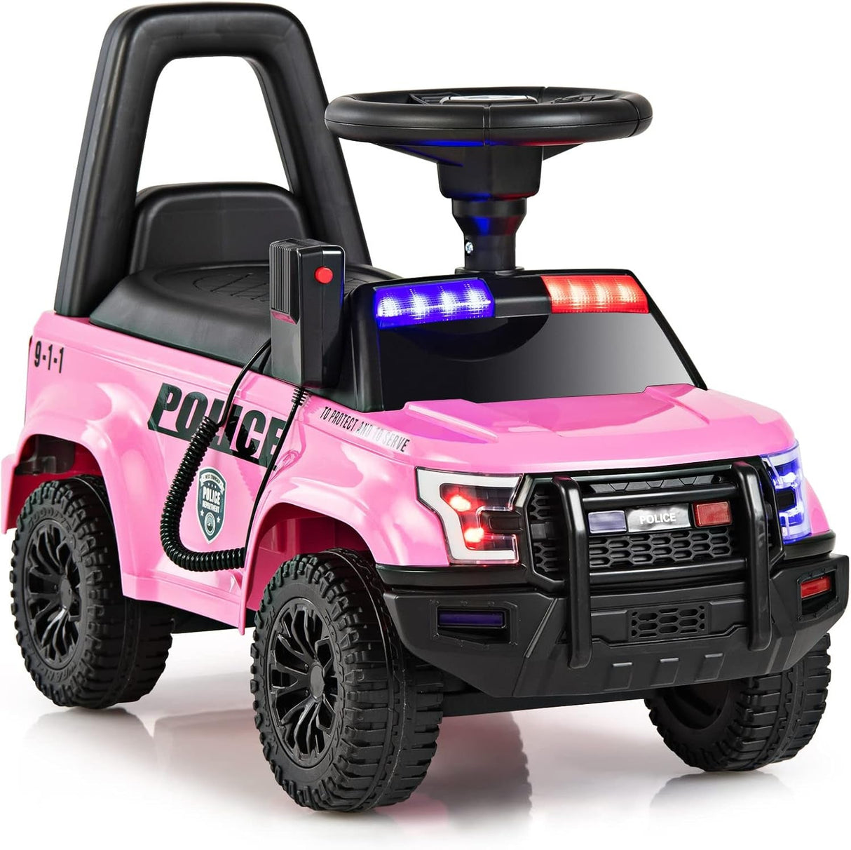 Toddler Ride-On Push Police Car Foot-to-Floor Sliding Toy with Siren