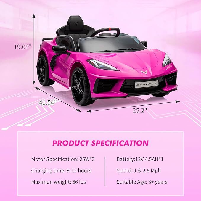 12V Battery-Powered Ride-On Sports Car for Kids Licensed Corvette Model