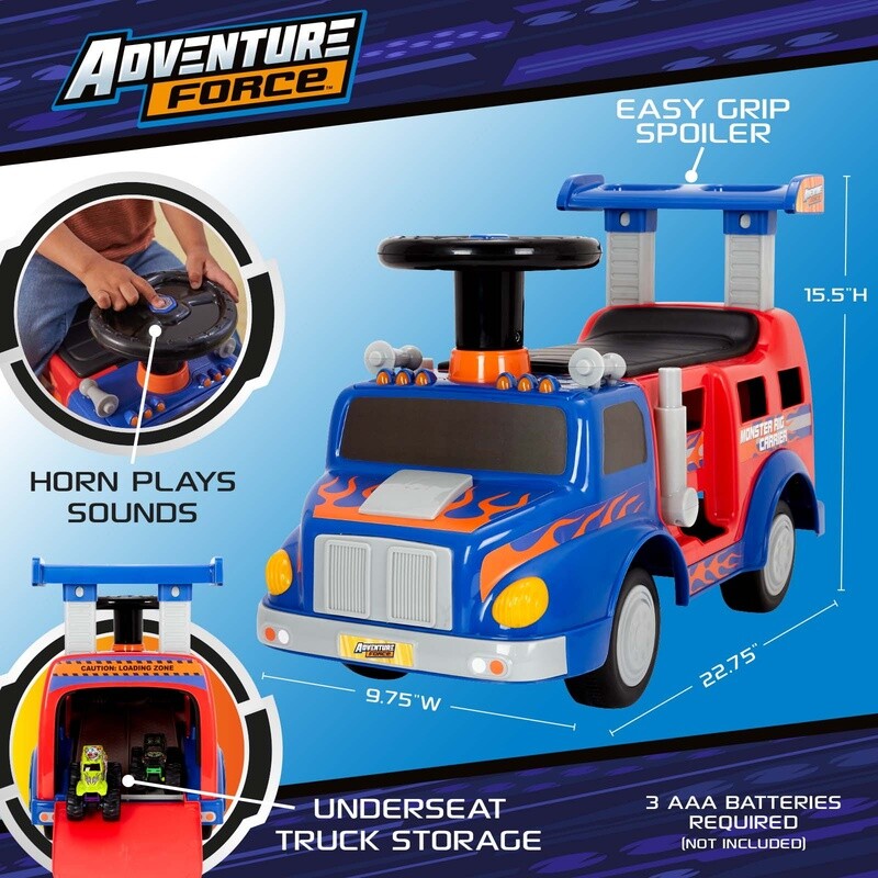 Interactive Monster Truck Ride-On Toy Carrier for Kids Ages 1-3, Supports up to 44 lbs, Unisex