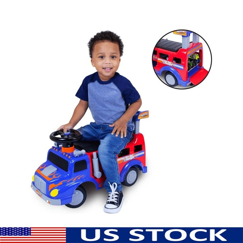 Interactive Monster Truck Ride-On Toy Carrier for Kids Ages 1-3, Supports up to 44 lbs, Unisex