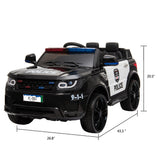 12V Electric Battery-Powered Police SUV Ride-On Toy with Remote Control, Black