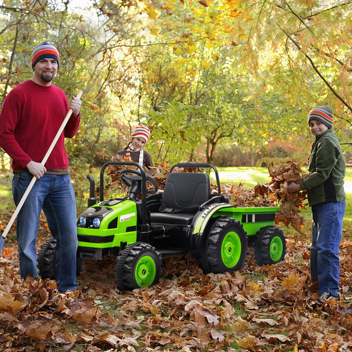 12V Battery-Powered Ride-On Tractor Car with Power Wheels and Parental Remote Control for Kids