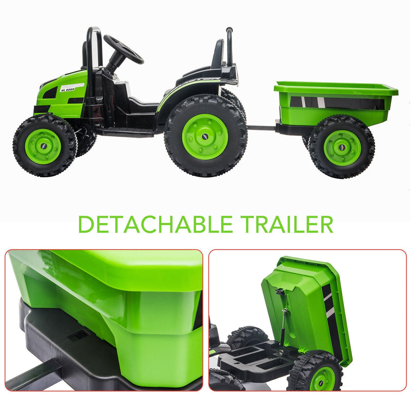 12V Battery-Powered Ride-On Tractor Car with Power Wheels and Parental Remote Control for Kids