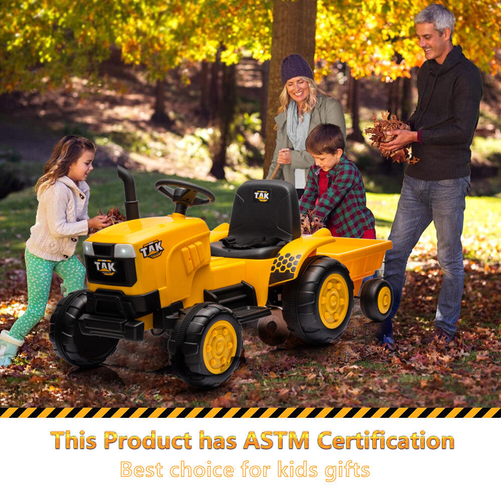 Electric Battery-Powered Ride-On Tractor and Excavator with Trailer for Kids Age 5 and Up