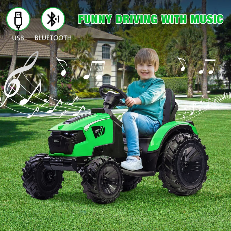 24V Electric Ride-On Tractor for Kids with Trailer, Excavator and Bulldozer Attachments