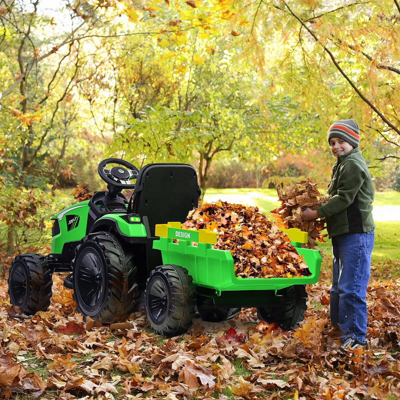 24V Electric Ride-On Tractor for Kids with Trailer, Excavator, and Bulldozer Attachments