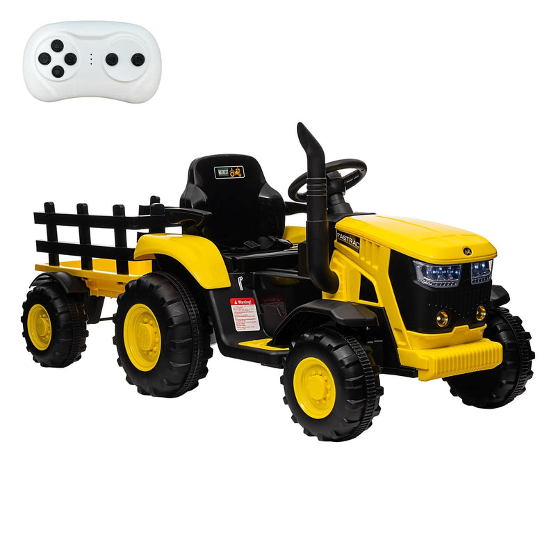12V Electric Ride-On Tractor with Trailer for Kids, Battery Powered Vehicle