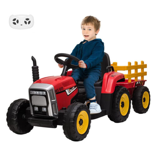Ride-On Tractor Trailer for Kids with Remote Control and MP3 Player - 12V 35W Toy Gift
