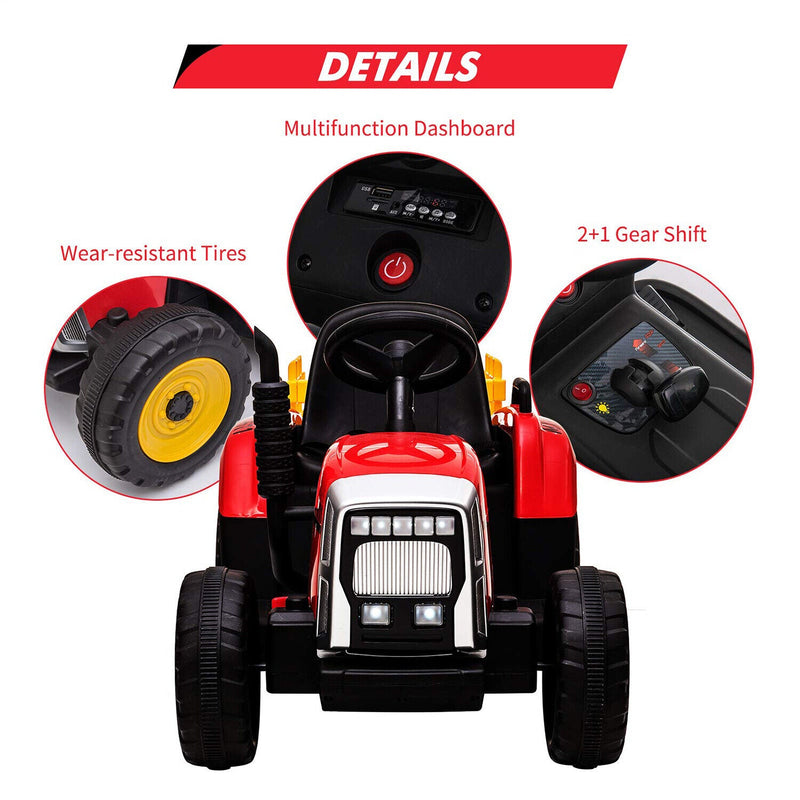 Ride-On Tractor Trailer for Kids with Remote Control and MP3 Player - 12V 35W Toy Gift