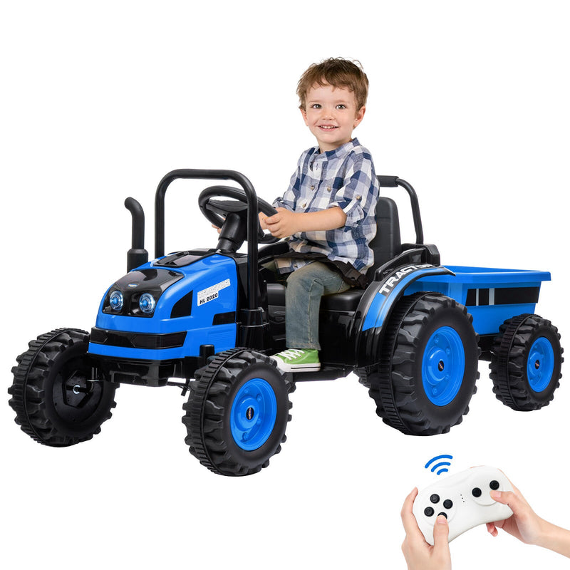 12V Battery-Powered Ride-On Tractor with Trailer and Remote Control Electric Car