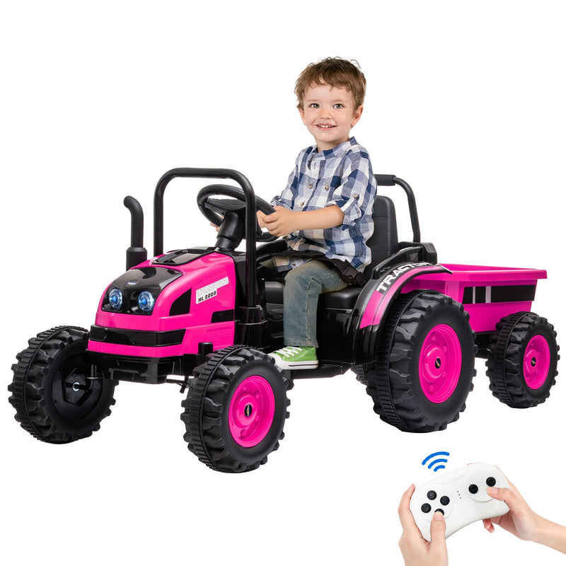 12V Battery-Powered Ride-On Tractor with Trailer and Remote Control Electric Car