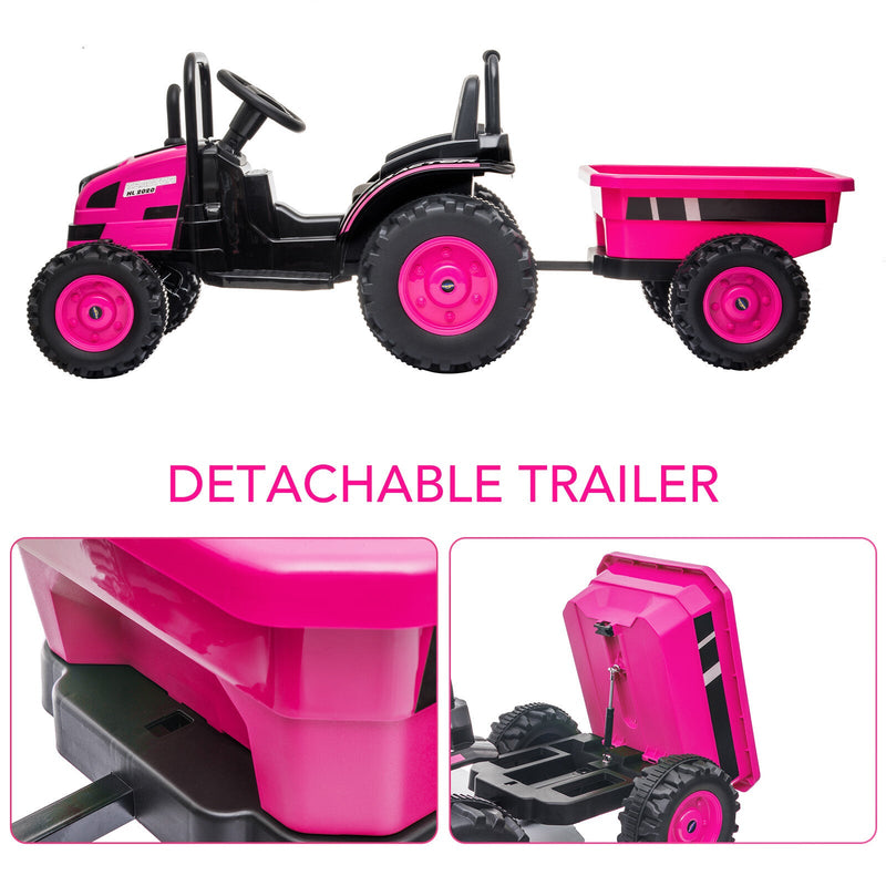 12V Battery-Powered Ride-On Tractor with Trailer and Remote Control Electric Car