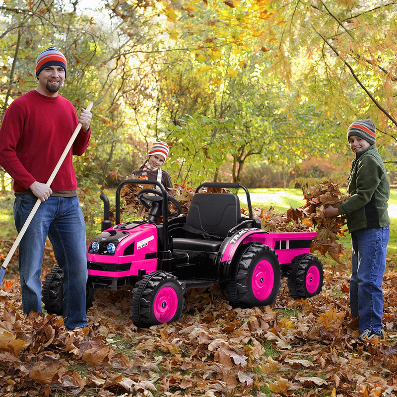 12V Battery-Powered Ride-On Tractor with Trailer and Remote Control Electric Car
