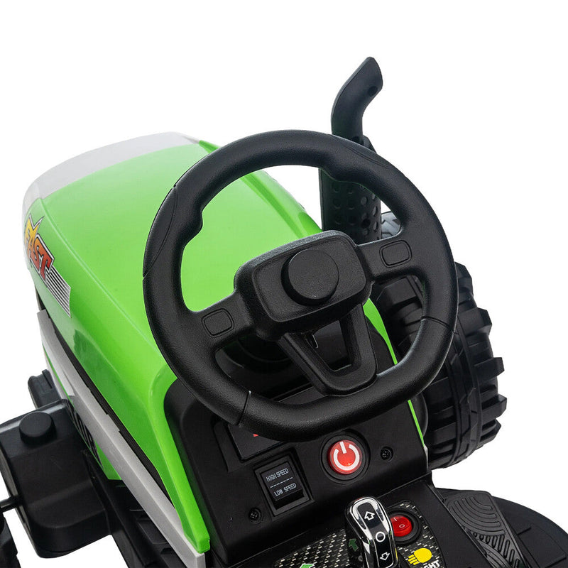 12V Battery-Powered Ride-On Electric Tractor Toy with Trailer and Remote Control