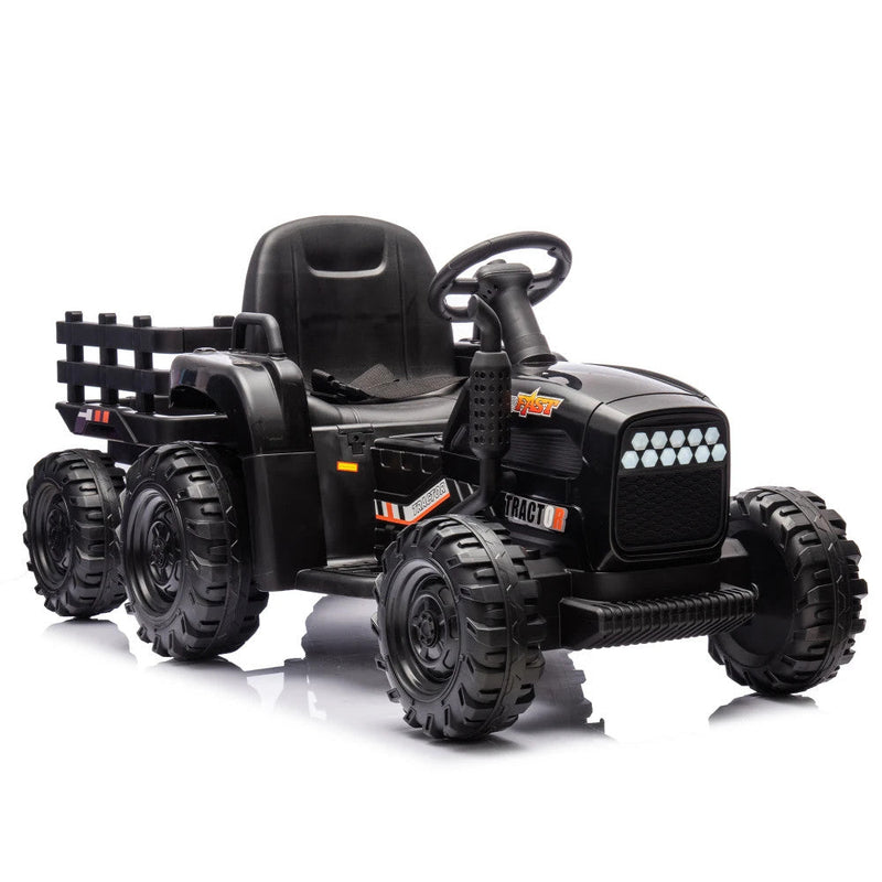 24V Battery-Powered Ride-On Electric Tractor Toy with Trailer and Dual 200W Motors