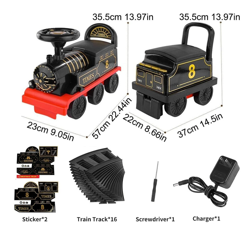 Electric Ride-On Train Set with Track, 2-Seater, Cargo Car, and Music Features