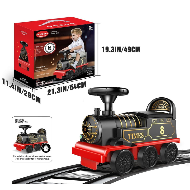 Electric Ride-On Train Set with Track, 2-Seater, Cargo Car, and Music Features