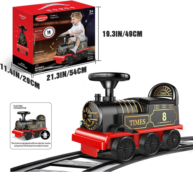 Electric Ride-On Train Set with Track, 2-Seater, Cargo Car, Music and Lights