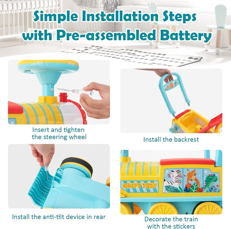 Electric 6V Ride-On Train Toy with 16-Piece Track Set for Kids