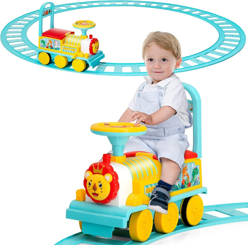 Electric 6V Ride-On Train Toy with 16-Piece Track Set for Kids