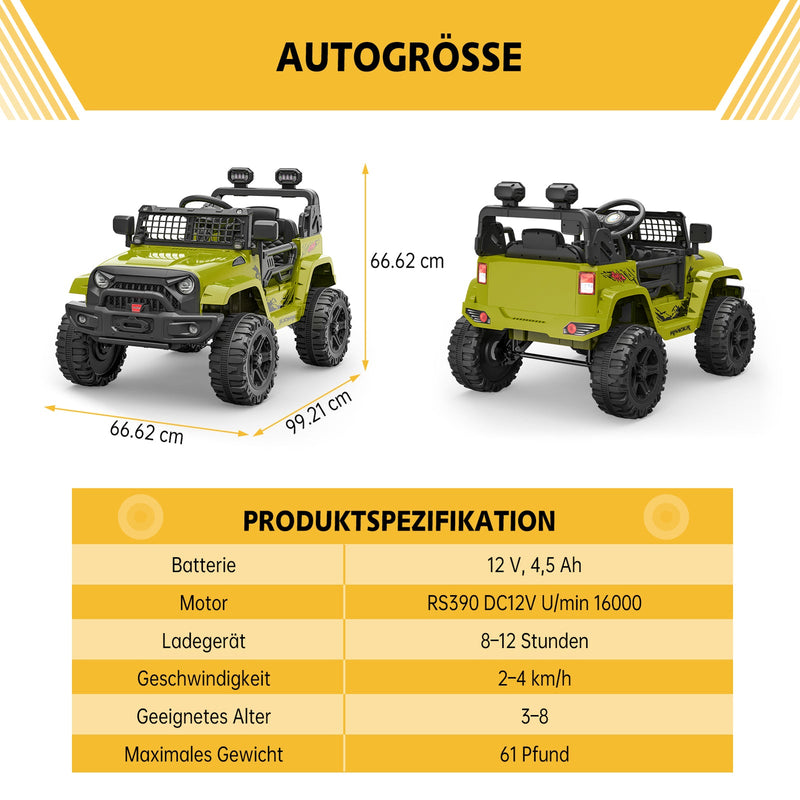 12V Battery-Powered Electric Ride-On Truck with Remote Control and LED Lights