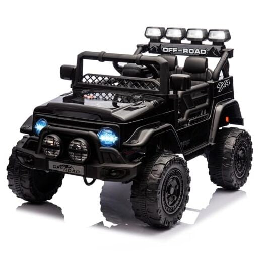 12V Electric Ride-On Truck with Remote Control, 3 Speeds, LED Lights, Black