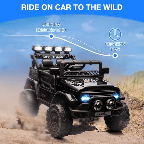 12V Electric Ride-On Truck with Remote Control, 3 Speeds, LED Lights, Black