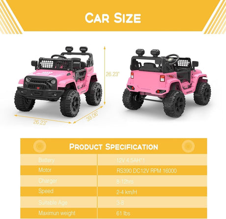 Electric Ride-On Truck with Remote Control, Spring Suspension, and LED Lights