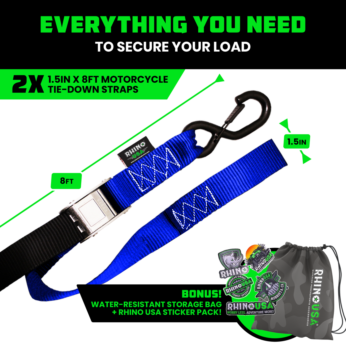 1.5" x 8' Cambuckle Tie-Down Straps (2-Pack)